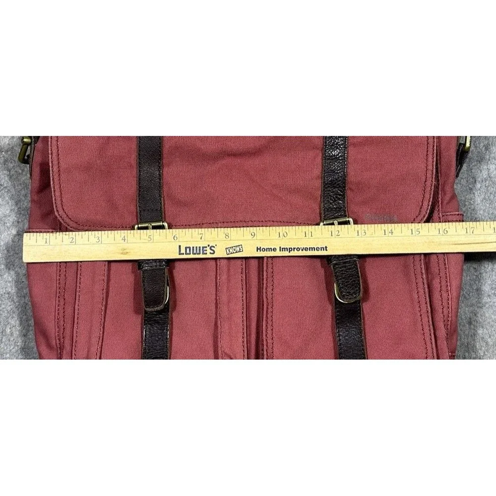 Vintage Fossil Canvas Messenger Bag Red Leather Strap Buckle Crossbody READ